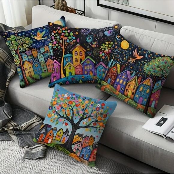 Colorful Artistic 4pc. Pillow Covers Set - Picture 2 of 4